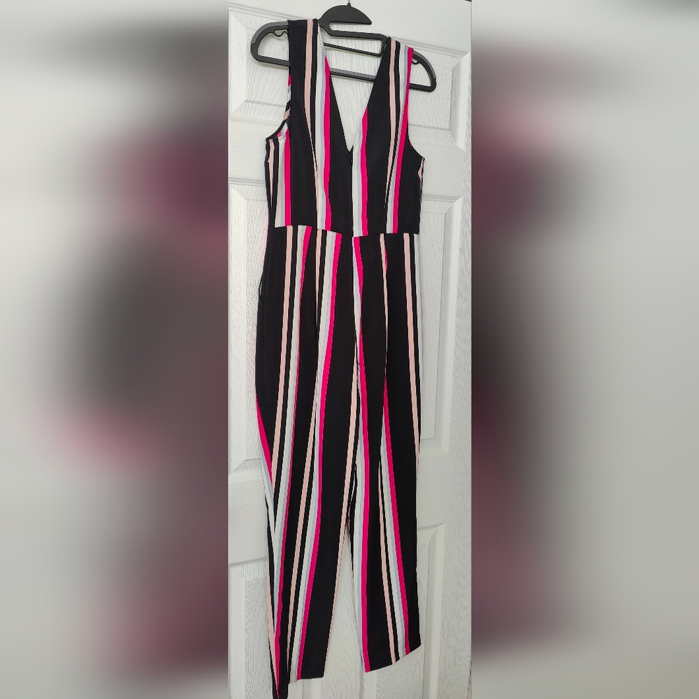 Express Black and Pink Striped Jumpsuit